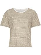 Lot78 Stripe Short Sleeve Cotton Linen Blend T-shirt - Green