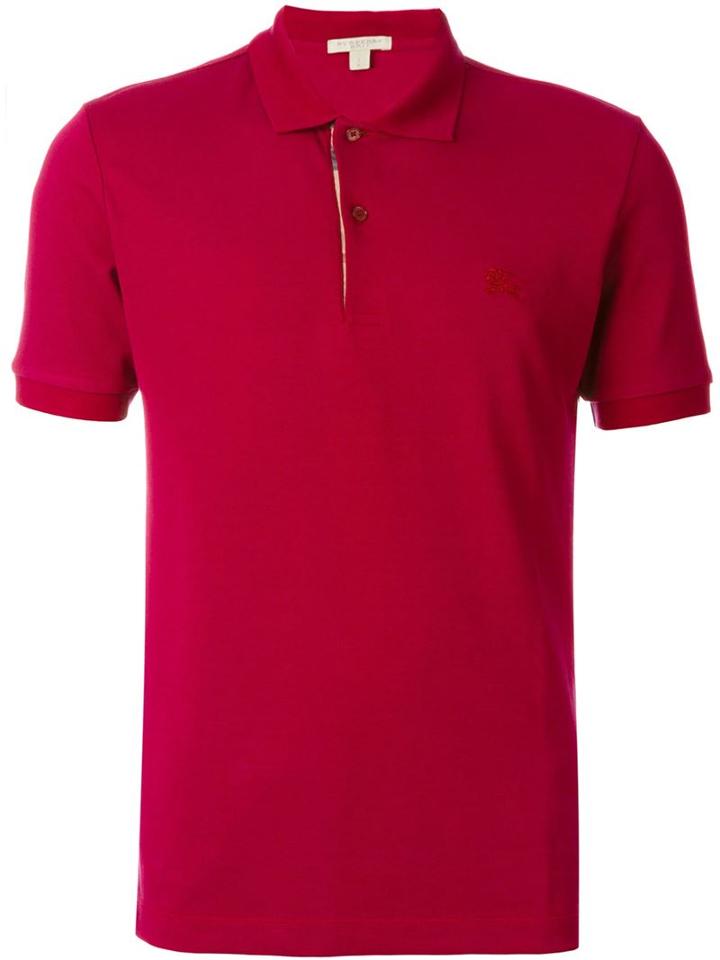 Burberry Logo Embroidered Polo Shirt, Men's, Size: Small, Pink/purple, Cotton