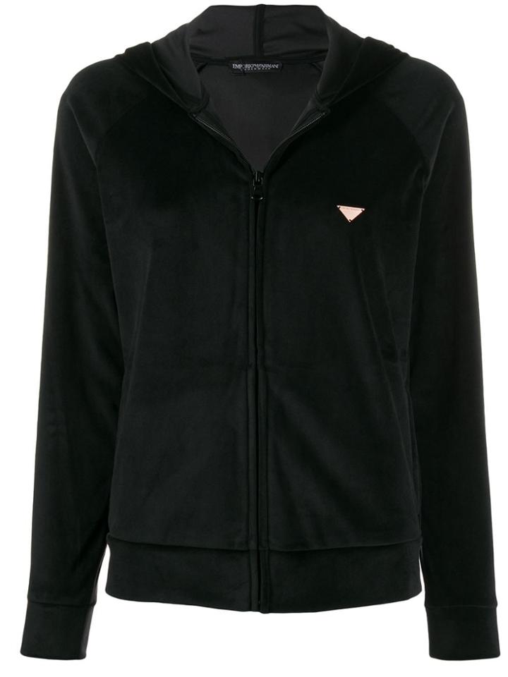 Emporio Armani Velour Zipped Hoodie - Black