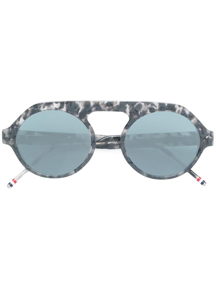Thom Browne Eyewear Tortoiseshell Top Bar Round Frame Sunglasses -