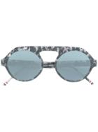 Thom Browne Eyewear Tortoiseshell Top Bar Round Frame Sunglasses -