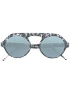 Thom Browne Eyewear Tortoiseshell Top Bar Round Frame Sunglasses -