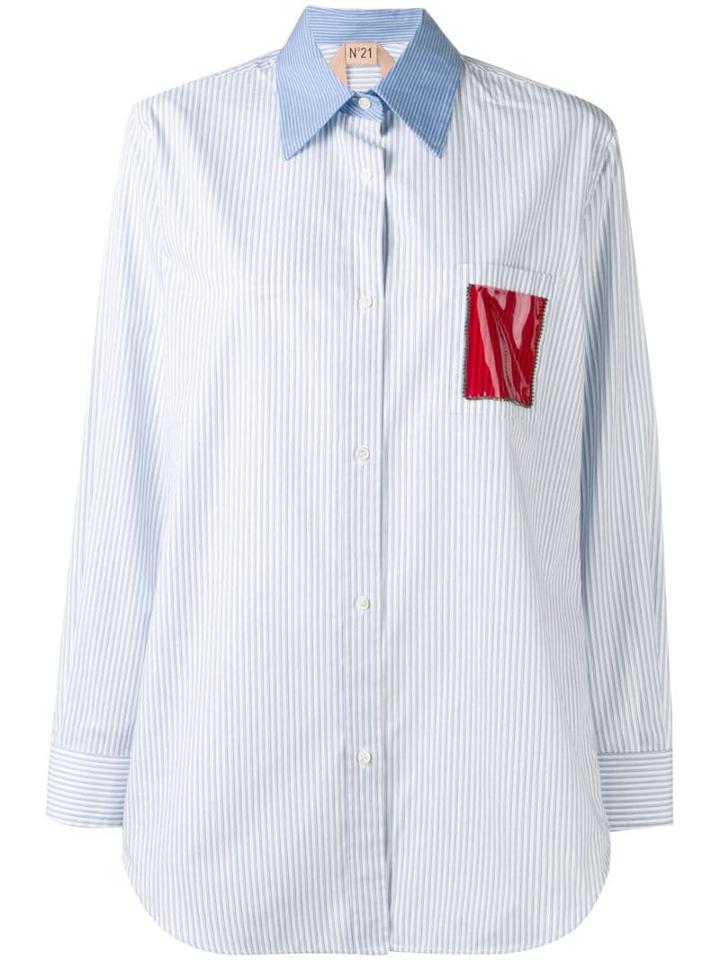 Nº21 Striped Longline Shirt - Blue