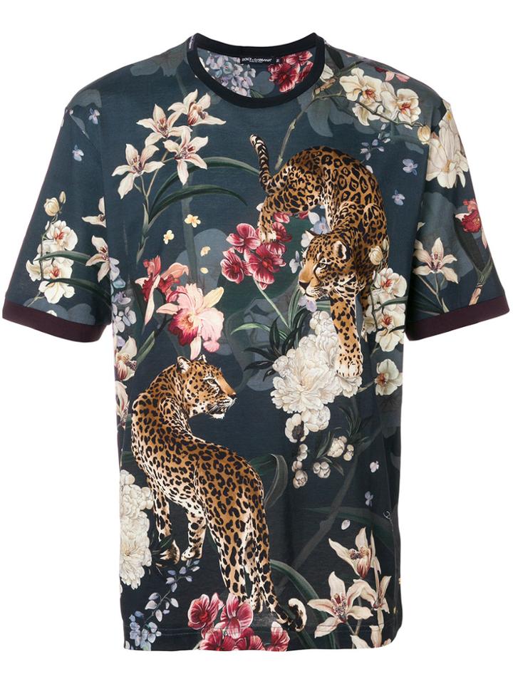 Dolce & Gabbana Leopard Floral Print T-shirt - Blue