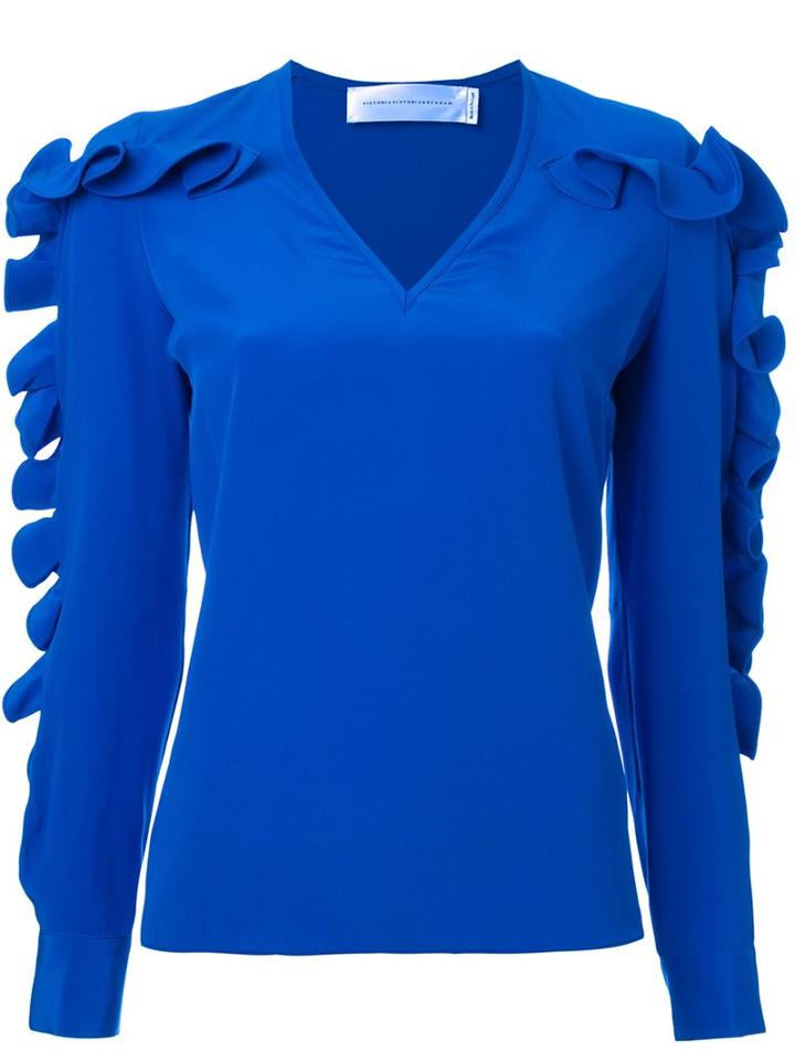 Victoria Victoria Beckham Ruffled Sleeve Blouse, Women's, Size: 6, Blue, Silk