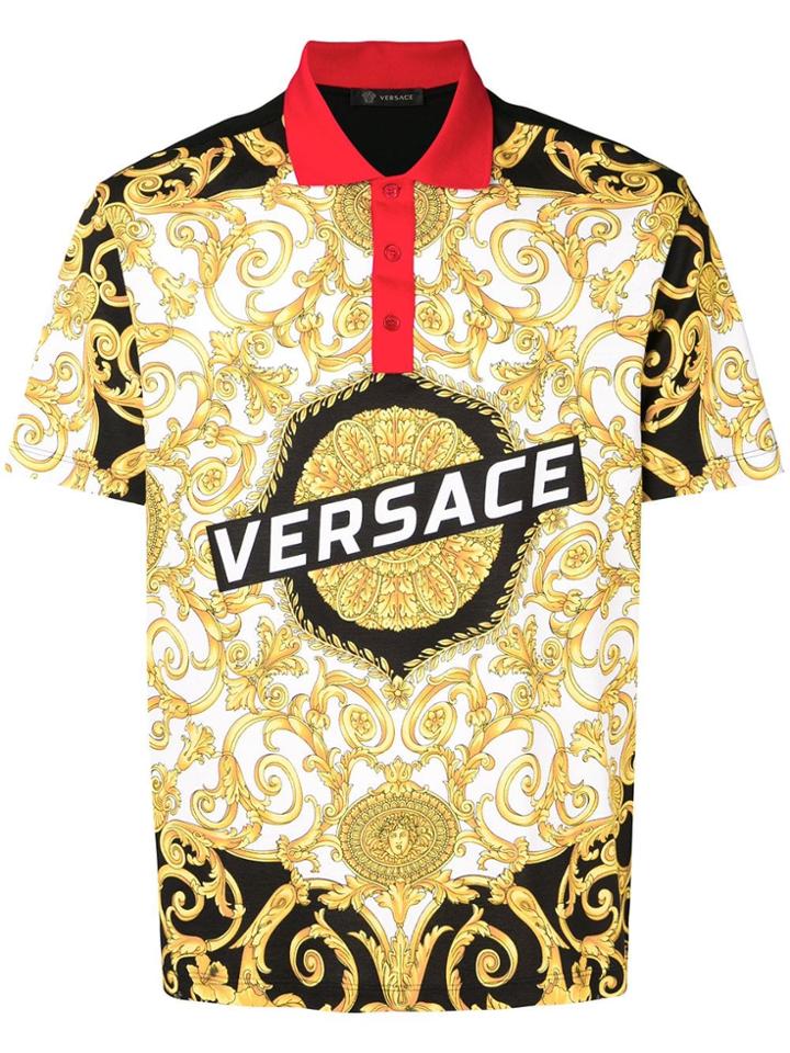 Versace Baroque Printed Polo Shirt - Black