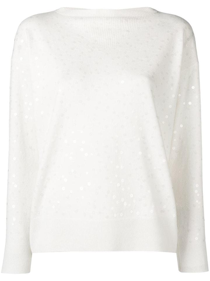 Agnona Sequin Crew Neck Sweater - White