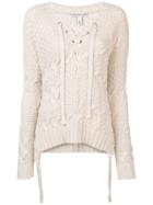 Autumn Cashmere Lace-up Detail Knitted Sweater - White