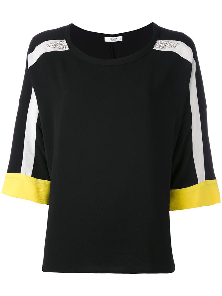 Blugirl - Striped Sleeve Top - Women - Polyester/spandex/elastane - 46, Black, Polyester/spandex/elastane