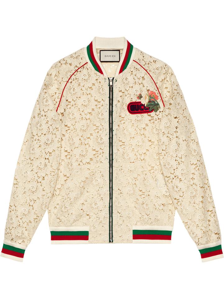 Gucci Flower Lace Bomber Jacket - White