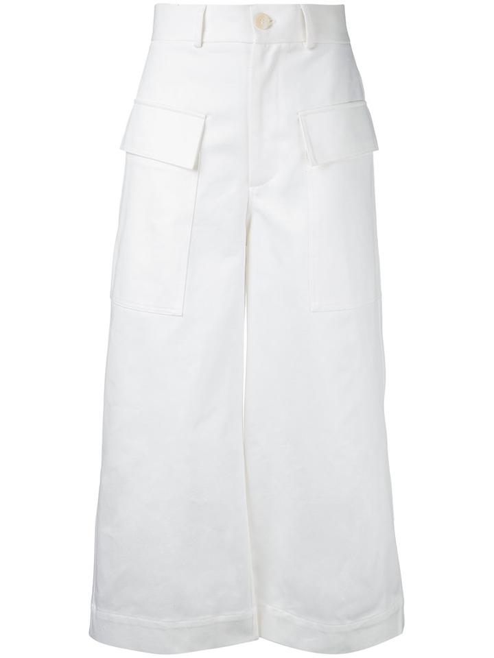 Studio Nicholson Wide Leg Cropped Pants, Women's, Size: 0, White, Cotton