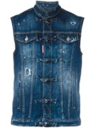 Dsquared2 Distressed Sleeveless Denim Jacket, Men's, Size: 48, Blue, Cotton/spandex/elastane