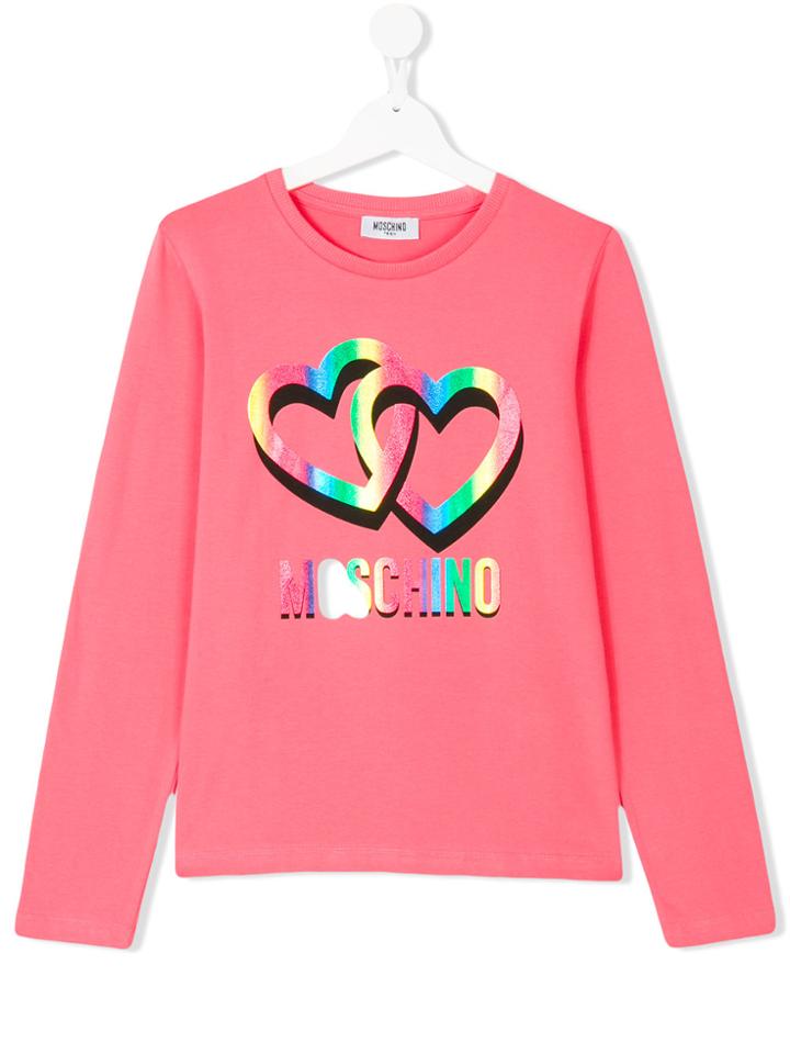 Moschino Kids Teen Logo And Heart Print T-shirt - Pink & Purple
