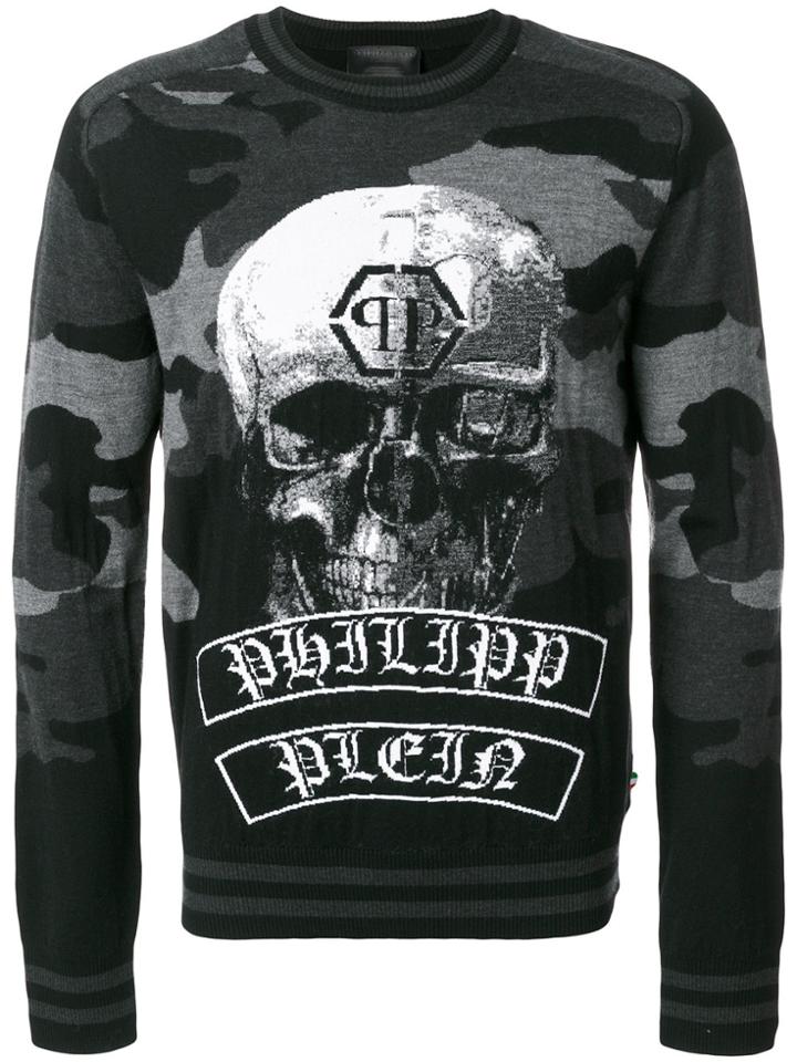 Philipp Plein Camo And Skull Pullover - Black