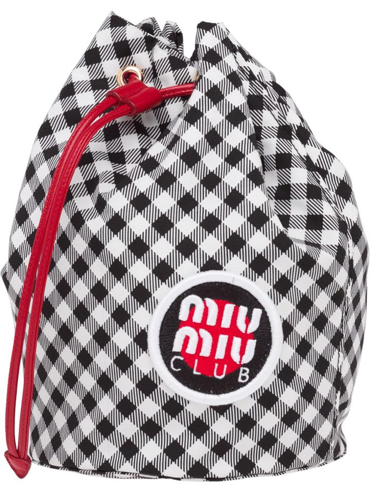Miu Miu Checked Vichy Drawstring Bag - Black