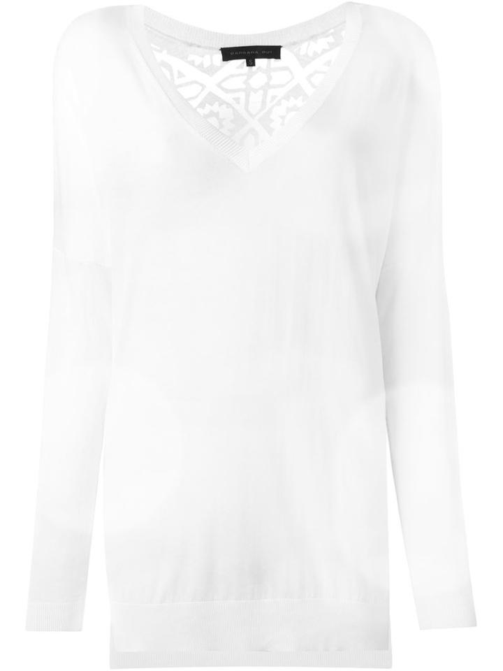 Barbara Bui Sheer Panel V-neck Jumper, Women's, Size: M, White, Viscose/nylon/modal/cotton