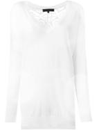 Barbara Bui Sheer Panel V-neck Jumper, Women's, Size: M, White, Viscose/nylon/modal/cotton