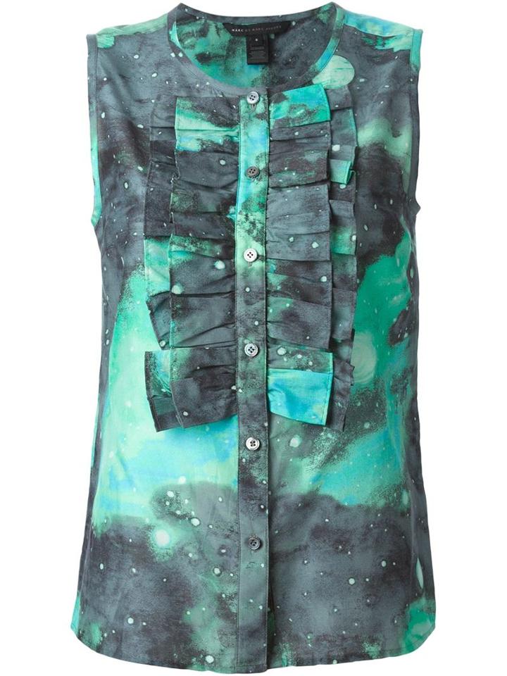 Marc By Marc Jacobs Stargazer Ruffled Bib Sleeveless Shirt, Women's, Size: Medium, Green, Cotton/silk