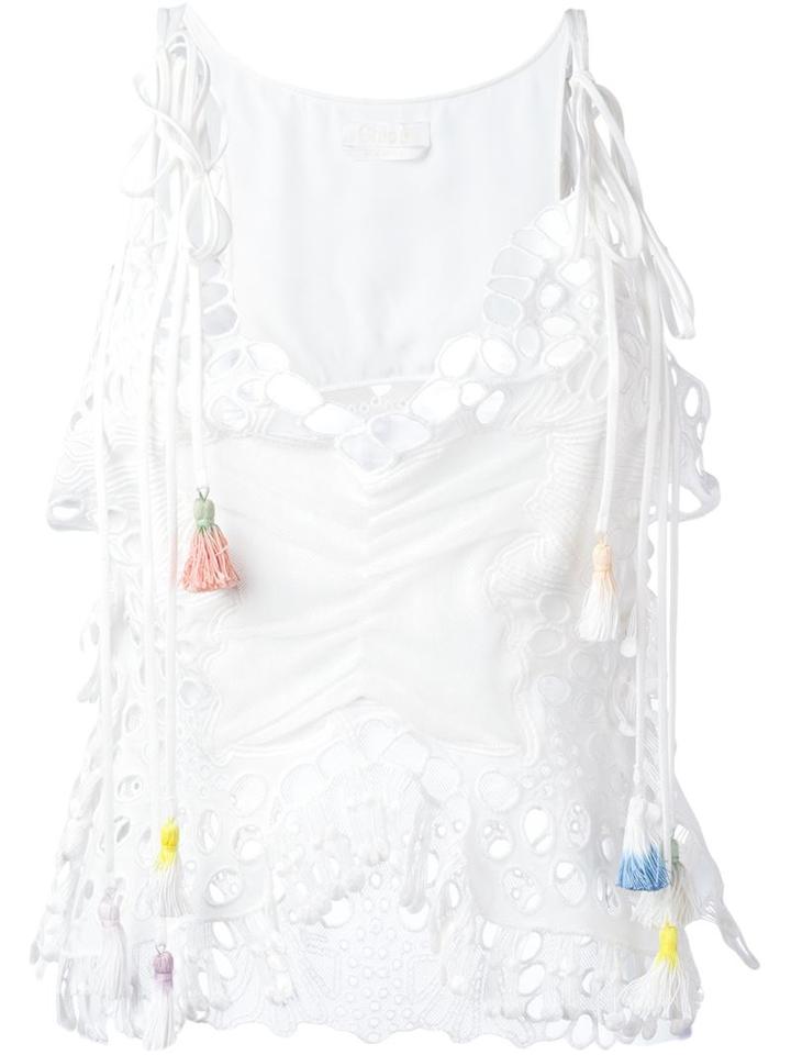 Chloé Embroidered Cropped Top, Women's, Size: 36, White, Linen/flax/polyamide/acetate/silk