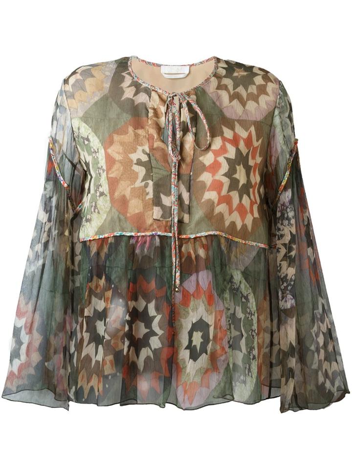 Chloé Patchwork Print Smock Blouse - Green