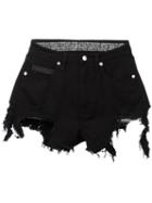 Marcelo Burlon County Of Milan 'alin' Distressed Shorts, Women's, Size: 26, Black, Cotton/spandex/elastane