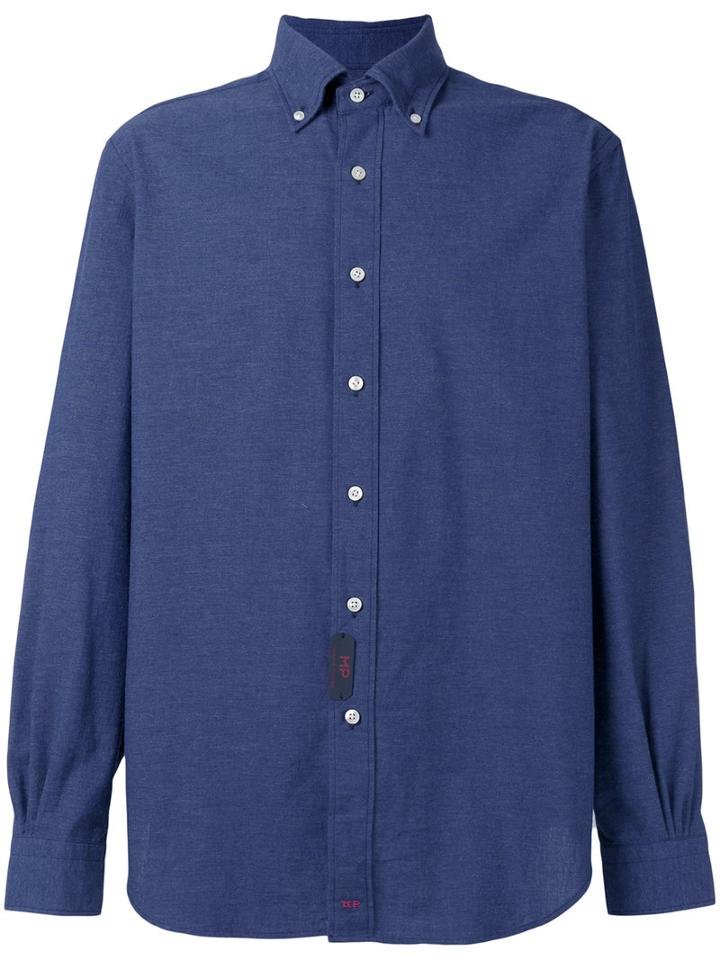 Mp Massimo Piombo Plain Shirt, Men's, Size: 43, Blue, Cotton/polyester