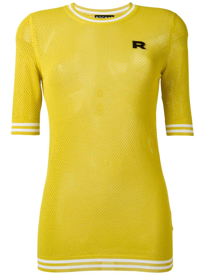 Rochas Perforated Knit Jumper, Women's, Size: 42, Yellow/orange, Viscose/polyester