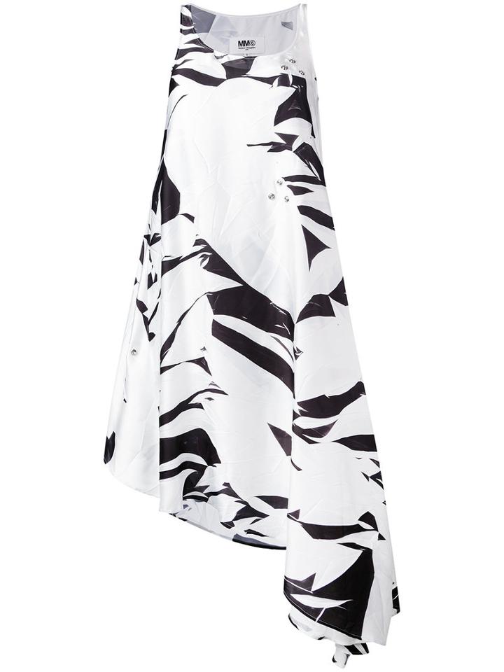 Mm6 Maison Margiela - Printed Asymmetric Hem Dress - Women - Polyester - 44, White, Polyester