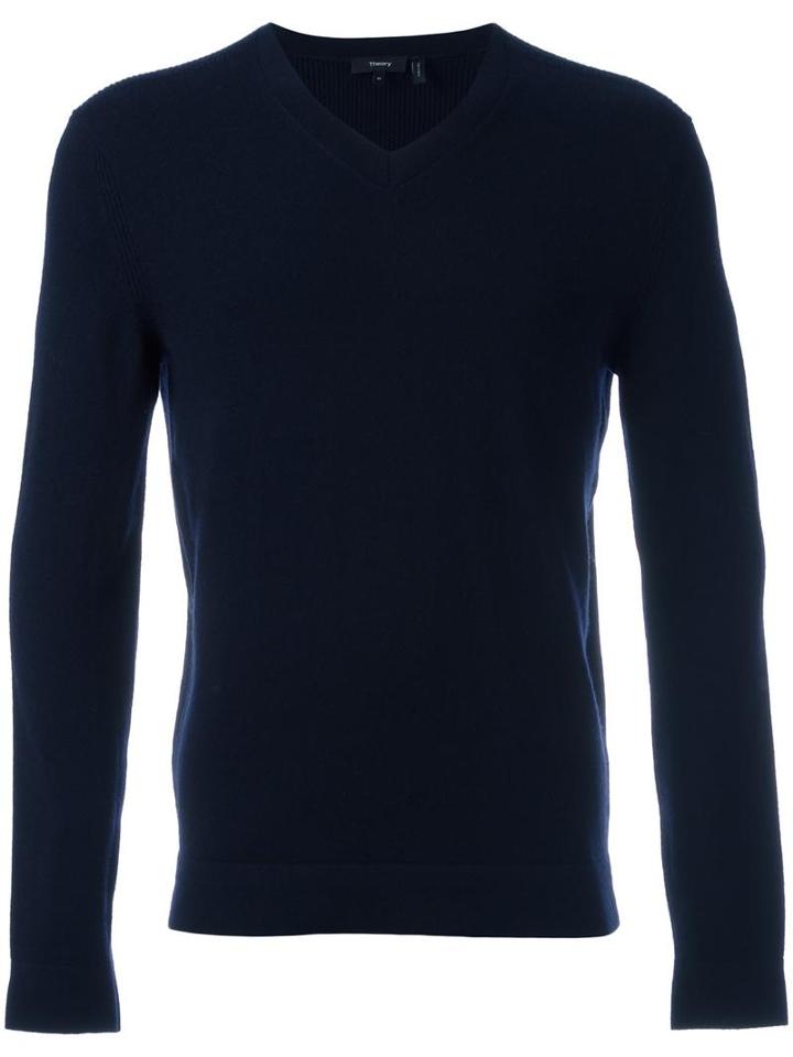 Theory V-neck Jumper, Men's, Size: Medium, Blue, Cashmere