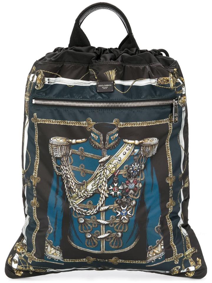 Dolce & Gabbana Royal Print Drawstring Tote Bag - Black