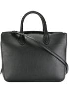 Jil Sander Logo Embossed Tote, Women's, Black, Leather