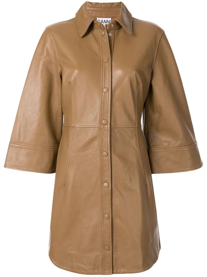 Ganni Short-sleeve Leather Shirt - Brown