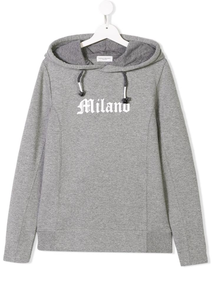Paolo Pecora Kids Teen Logo Lion Printed Hoodie - Grey