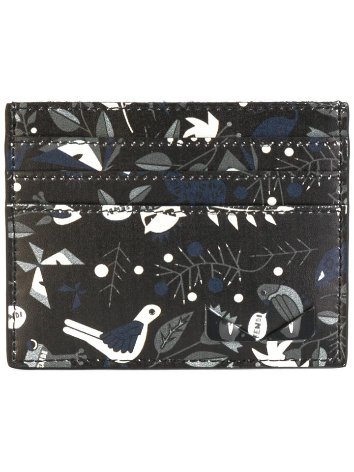 Fendi Bird Pattern Card Holder - Black