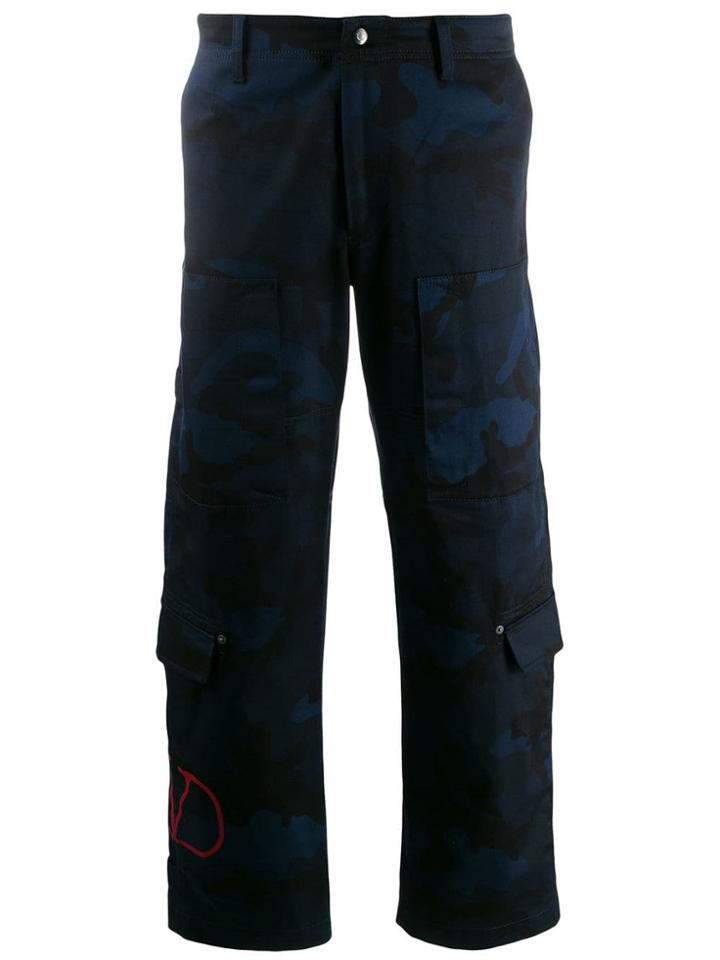Valentino Cargo Panelled Camouflage Trousers - Blue