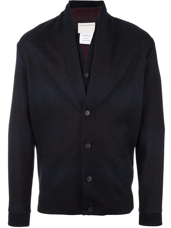 Stephan Schneider Inset Detail Cardigan, Men's, Size: V, Blue, Wool