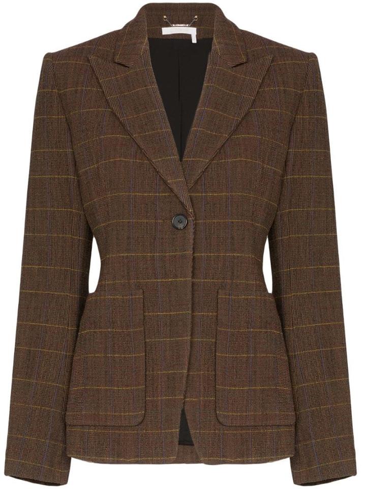 Chloé Check Peaked Lapel Blazer - Brown