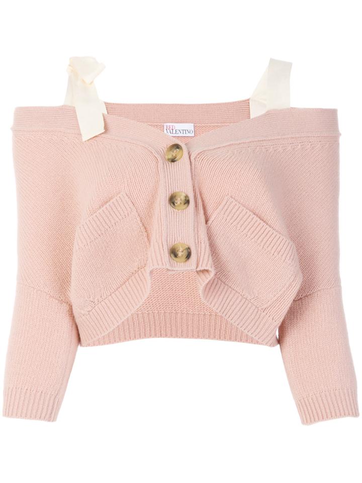 Red Valentino Off The Shoulder Button Cardigan - Nude & Neutrals