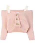 Red Valentino Off The Shoulder Button Cardigan - Nude & Neutrals