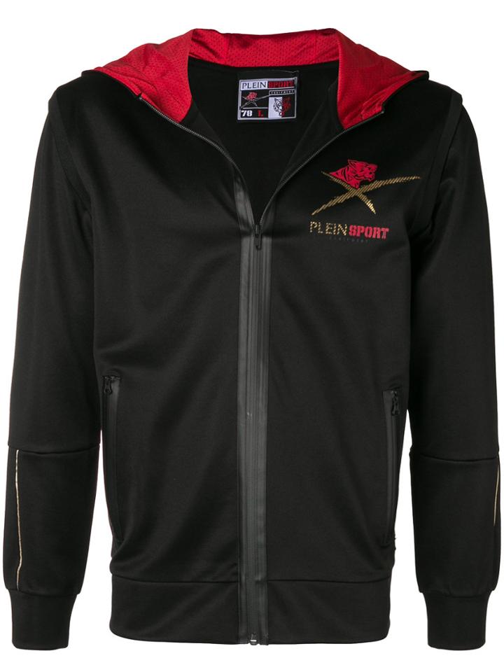 Plein Sport Contrast Logo Zipped Hoodie - Black