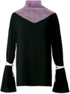 N Duo Contrast Panel Flared Sleeve Blouse, Size: 38, Black, Cotton/polyester
