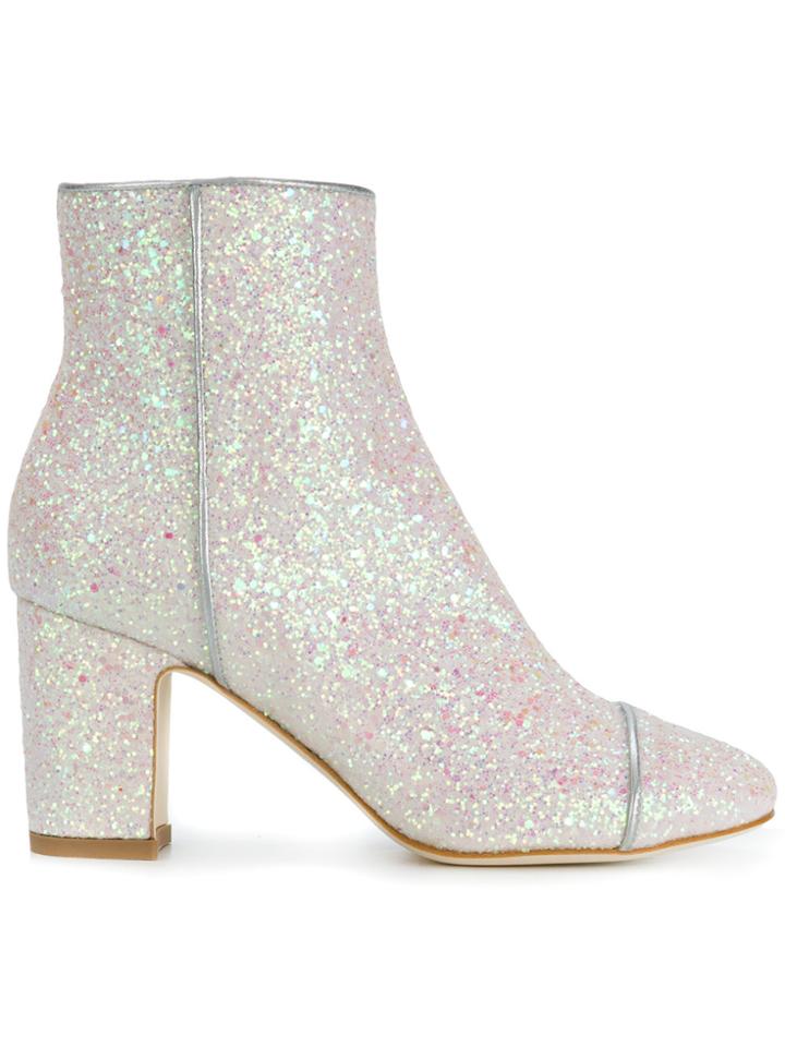 Polly Plume Glittered Ankle Boots - White