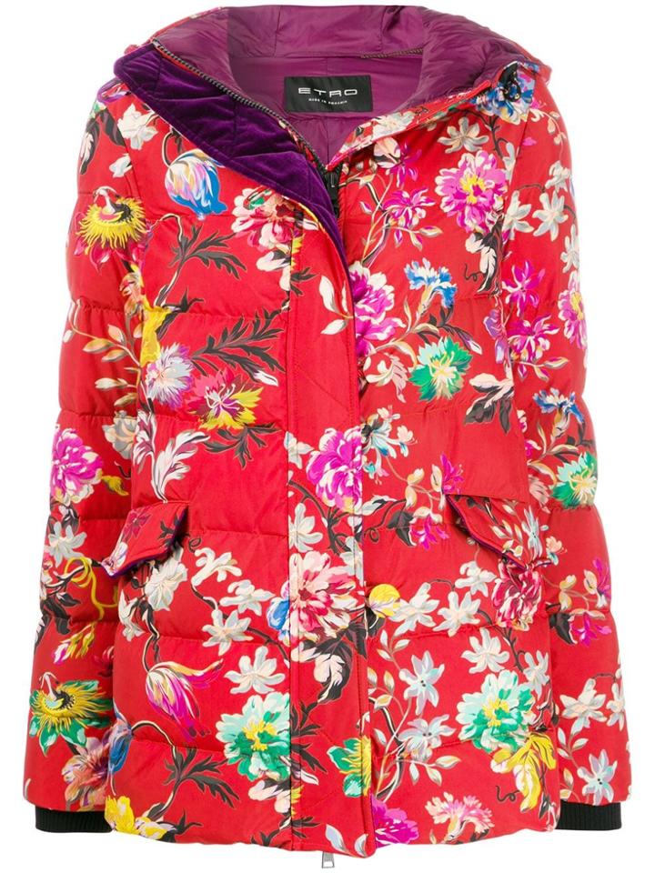 Etro Floral Print Puffer Jacket - Red