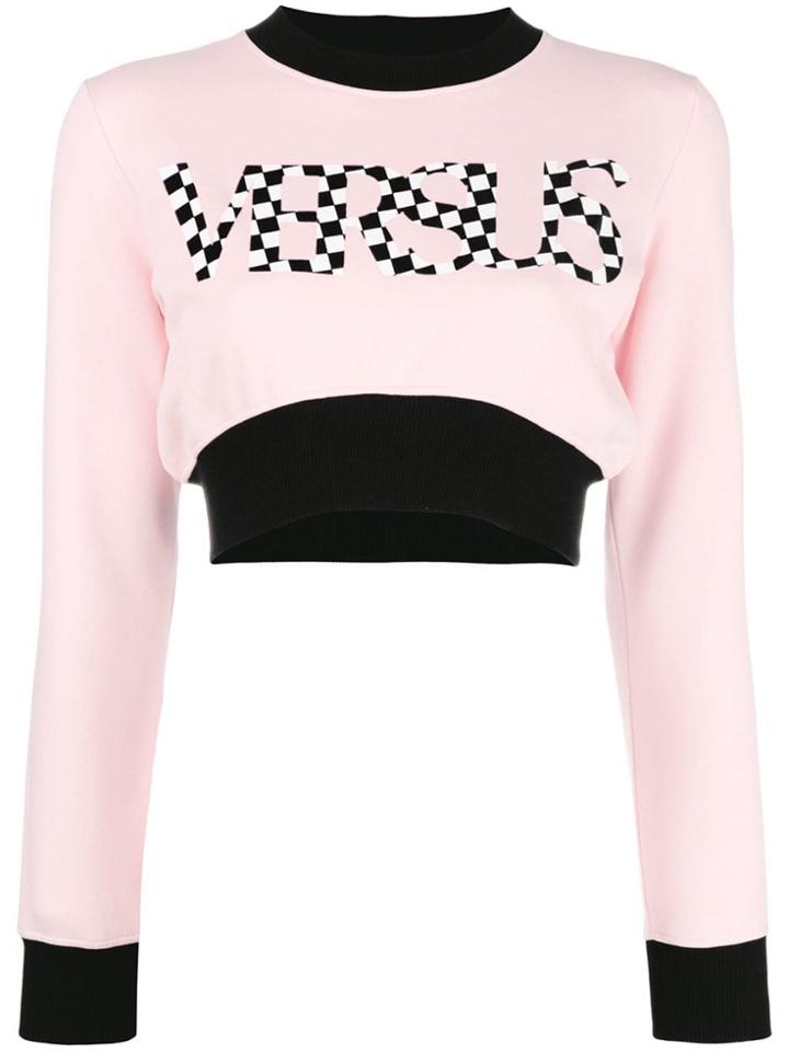 Versus Checker Logo Cropped Sweatshirt - Pink & Purple
