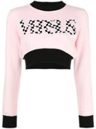 Versus Checker Logo Cropped Sweatshirt - Pink & Purple