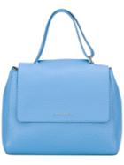 Orciani Small Logo Plaque Tote, Women's, Blue, Calf Leather