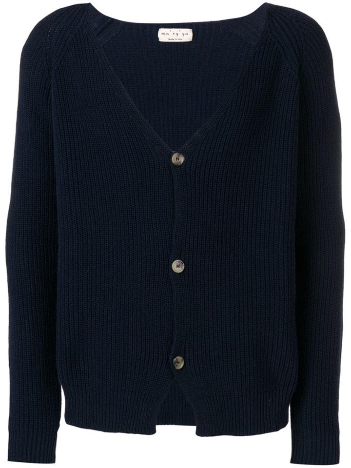 Ma'ry'ya Ribbed V-neck Cardigan - Blue