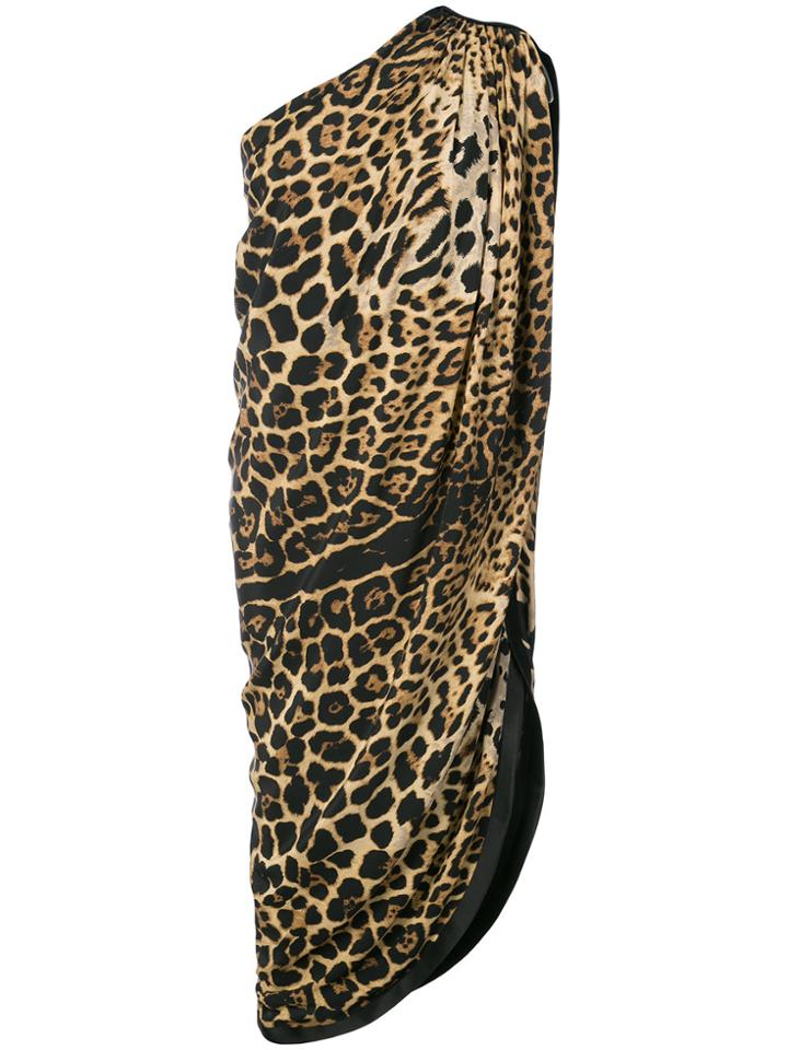 Saint Laurent Leopard Print Asymmetric Dress - Black