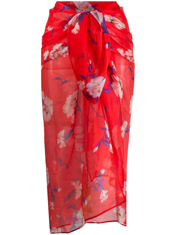 Ermanno Scervino Floral Beach Skirt Wrap - Red