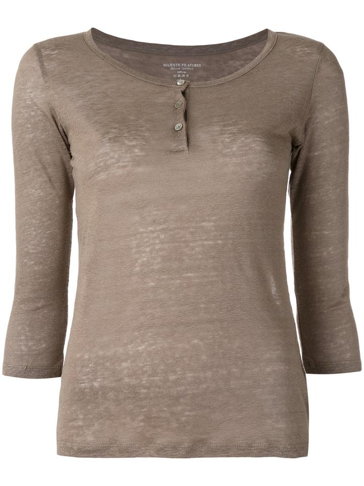 Majestic Filatures Henley Longsleeved T-shirt, Women's, Size: 2, Green, Linen/flax
